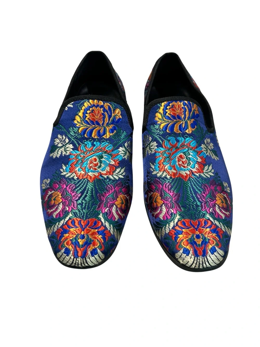 Embroidered Floral Navy Slip-On Loafers